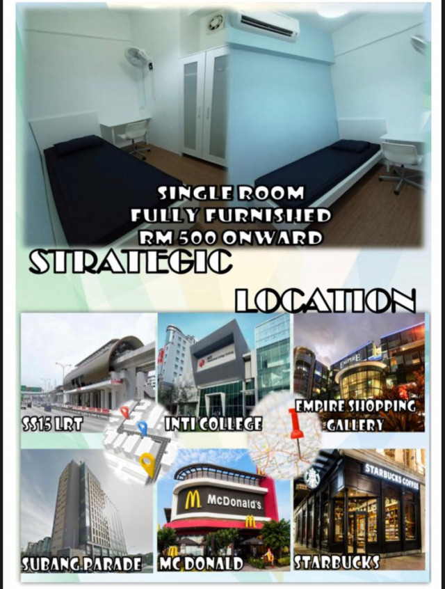 Room for rent at SS15 Subang Jaya. [热门] 奶茶街SS15房间出租！五分钟到达 INTI! 单位有限!!!